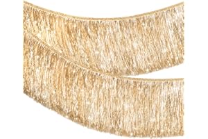 G2PLUS Champagner Gold Fransen Girlande: Glänzende Metallic Tinsel Deko, 2m Lang, 20cm Kurz für Geburtstag, Candy Bar, Hochzeit, Karneval, Festwagen, Bar