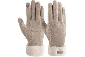 ZASFOU Damskie zimowe rękawiczki wełniane do ekranów dotykowych z podszewką termiczną z polaru, grube i ciepłe, khaki, Rozmiar Uniwersalny