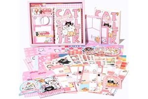 Draupnir Pink Kawaii Cat Scrapbook Kit(348pcs), Bullet Junk Journal Kit with Journaling/Scrapbooking Supplies, Stationery, A6 Grid Notebook with Graph Ruled Pages DIY Gift for Teen Girl - Cat