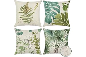 Artscope 4 Piezas Impermeables Funda de Cojines, de Exterior Funda de Almohada Cuadrado para Patio Balcón Jardín Sofá Oficina Hogar Decorativas 45x45cm, Hoja Verde 04