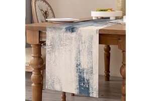 VELVHOM Camino de Mesa Moderno Salón Caminos Mesa Otoño Gris y Azul Camino de Mesa Manteles Lino Estilo Rural Arte Retro para Cocina, Fiesta, Comedor, Jardín, Boda, Banquete, Navidad 33 x 183 cm