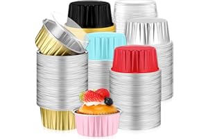Dandat Aluminiumfolienbecher mit Deckel, 300 Stück, Backform, Kuchenform, 142 ml, Einweg-Auflaufförmchen, Cupcake-Einlagen, Dessertbecher, Mini-Muffin-Liner, Kuchenbehälter, Flan-Formen für Hochzeit,