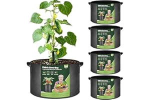 T4U Worki do uprawy roślin z uchwytem, 5 sztuk, duża torba do uprawy doniczek z tkaniny, wytrzymała włóknina, pogrubiona, oddychająca torba do uprawy ziemniaków, pomidorów, truskawek, warzyw, na