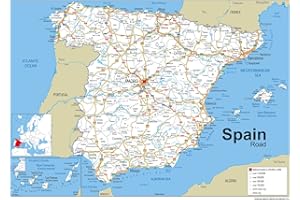 TIGER MOON Hiszpania mapa drogowa - laminowany papier - rozmiar A1 59,4 x 84,1 cm
