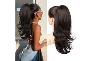 ‎FLUFYMOOZ Flufymooz Ponytail Extension, 50 cm Pferdeschwanz Haarverlängerung mit Kordelzug für Frauen weiches, natürlich aussehendes synthetisches Pferdeschwanz Haarteil-Schwarzbraun
