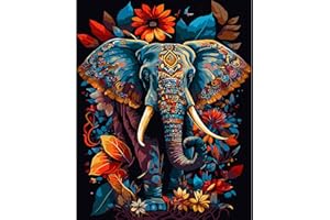 HEIBAGO Colorful Elephant Paint by Numbers for Adults, Flowers Oil Painting Kits for Beginners, DIY Paint by Numbers on Canvas Animal Drawing Artwork Picture for Home Decor 16x20 Inch (Frameless)