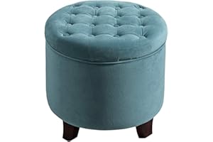 HomePop Samt Stauraum Ottomane mit Deckel|Fußbank Aufbewahrungsbox| Ottomane mit Stauraum für Wohnzimmer und Schlafzimmer | Dekorative Heimmöbel, Türkisblau