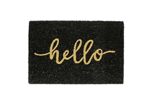 Nicola Spring Coir Door Mat - 60 x 40cm - Hello Black - Pack of 1 - Decorative Indoor Front Door Floor Mat Entry Dirt Trapper Rug Outdoor Boot Scraper Non Slip Backing Doormat