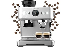 Cecotec Cafetera Express 20 Bares Power Espresso 20 Barista. 2250W, Manómetro, 2 Thermoblocks, Vaporizador Orientable, Depósito de Café en Grano y Molinillo con 20 Niveles