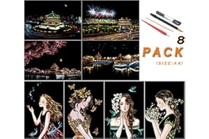 SiYear Rainbow Scratch Papier do malowania, City Series Night Scene, kreatywny prezent, tablica do zdrapywania dla dorosłych i dzieci, z 4 narzędziami, wymiary: 30 x 20 cm (8 sztuk)