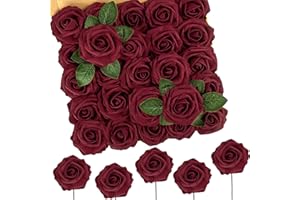 N&T NIETING 50 Rosas Artificiales, Flores Decorativas, Rosas Falsas con Tallos, Ramo de Flores para Boda, decoración del hogar, Color Rojo Oscuro