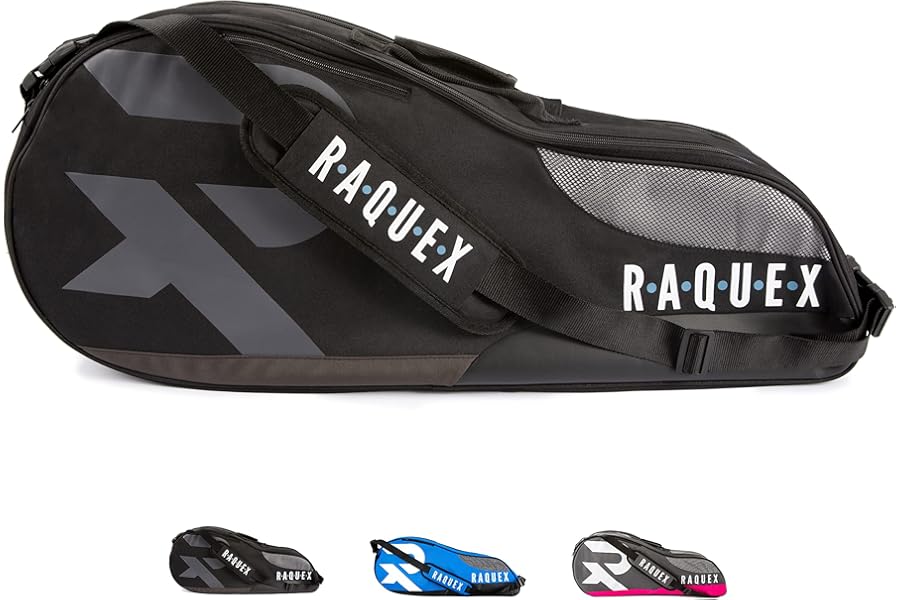 Raquex Tennis Bag - 6 Racket Bag for Tennis, Badminton & Squash Racquets. Blue, Black or Magenta. Holds up to 6 Racquets + Accessories + Trainers