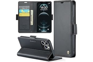 Rerzoiro Handyhülle für iPhone 12 Pro Max Hülle, Premium PU Lederhülle Klappbar Flip Case [RFID Blocker] Tasche Magnet Kartenfach Klapphülle Schutzhülle für iPhone 12 Pro Max, Schwarz