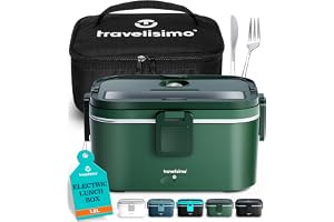 TRAVELISIMO Extra Stor Elektrisk Matlåda Till Bilen – Lunch Box 1,8L i Rostfritt Stål, Rymmer 8