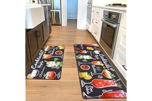 Alishomtll Kitchen Mats Sets, 2 Piece PVC Kitchen Rugs, Waterproof Non-slip Anti-Fatigue Stain-Resistant Cocktail Kitchen Runner Washable Standing Mats for Home Office Floor 44x75+44x120cm
