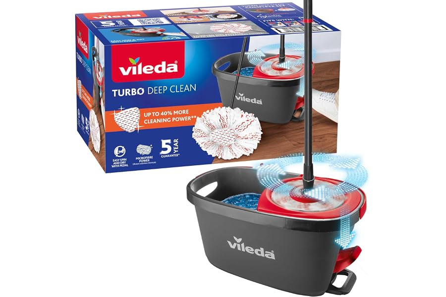 Vileda Turbo Deep Clean, Set de Fregona y Cubo con Pedal
