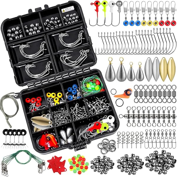 EXCLUZO 263pcs Fishing Accessories Set with Box Including Plier