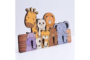 Mevsim Store Portemanteau enfant - Fait main - 4 crochets métalliques - 39,50x19,50 cm - Portemanteau avec animaux - Portemanteau suspendu - Bois - Portemanteau mural - Avec supports