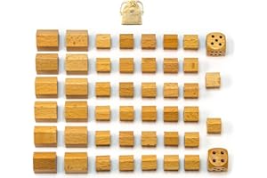 Waldfelsen® Spielfiguren aus Holz: 32 Blanko-Häuser, 12 Blanko-Hotels sowie Zwei Augenwürfel inkl. Stoffbeutel | Blanko-Spielmaterial