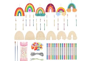 TIANCONGYUN 12 Stück Windspiel Bastelset Kinder, Windspiel Holz Bastelset Kindergeburtstag Basteln Kreativsets, Regenbogen Deko Klangspiel Basteln Holzbastelsets für Mädchen Junge Kindergeburtstag