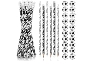 Ouprisks 20 Stück Fußball Bleistifte mit 20 Stück Fußball Radiergummi Kinder, Fussball Deko Geburtstag Kinder, für Kindergeburtstag Gastgeschenke