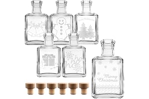 gouveo Set di 6 bottiglie di vetro da 250 ml Cubo mix natalizio con 6 motivi e tappi di sughero (HGK) - Bottiglie vuote da riempire e regalare (CFET250XMAS6HGK)
