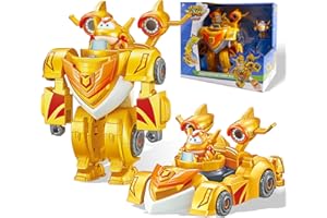Super Wings EU770352 - Super Robot Suit Golden Boy, wielkość ok. 18 cm, zmieniająca się figurka, robot 2 w 1 i super samochód, dla dzieci od 3 lat, żółta