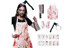 LKOIVNED Costume Carnaval Homme, Deguisement Carnaval avec Gants Bandeau de Couteaux Tablier Boucher Couteau Autocollants de Tatouage pour Déguisement Carnaval Cosplay Fête