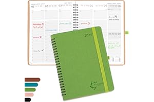 FASOOD Agenda Settimanale 2024, Agenda Appuntamenti 12 Mesi (da Gennaio 2024 a Dicembre 2024) Copertina dell'agenda Scolastica con Robusto Agenda in Pelle PU per (Verde)