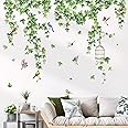 decalmile Hanging Vine Wall Stickers Birds Green Plants Leaves Wall Decals Living Room Bedroom TV Background Wall Decor