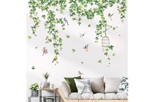 decalmile Adesivi Murali Foglie di Edera Verde Adesivi da Parete Vite Appesa Uccelli Decorazione Murale Soggiorno Camera da Letto Ufficio