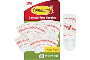 Command Paski samoprzylepne do plakatów, wartościowe opakowanie, 60 pasków samoprzylepnych, białe, idealne do zawieszania plakatów, harmonogramów, kalendarzy lub zdjęć bez ramek, bez uszkodzeń,