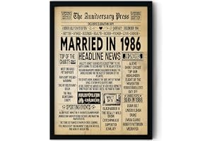 Stuff4 40th Anniversary Poster Framed - Married In 1986 Newspaper - 40 Wedding Anniversary for Men Women Retro Vintage Gifts 