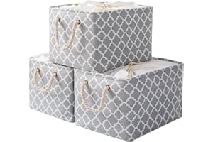 OUTBROS 3 PCS Cesta de almacenamiento grande, 42 x 32 x 26 cm caja de almacenamiento plegable de tela con asas de transporte y cubierta de cordón para toallas, ropa, Linterna
