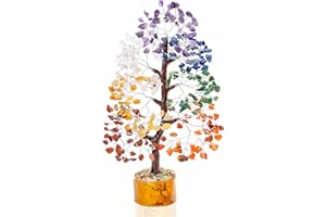 Cartbug Seven Chakra Tumble Gemstone Tree Bonsai Money Trees Crystal Cleansing Reiki Healing Feng Shui Prosperity Stones & Crystals Positive Energy Gem Figurines Good Luck 10-12 inch Silver Wire