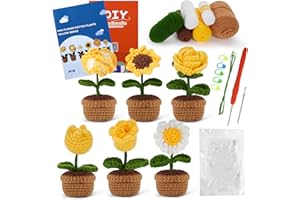 Bestcool Kit de crochet pour débutant, kit de démarrage au crochet pour plante en pot Kit de tricot avec fil crochets vidéo d'instructions étape par étape Cadeau de Noël (A)