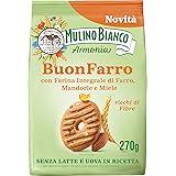 Mulino Bianco BuonFarro, Biscotti Frollini con Farina Integrale di Farro, Mandorle e Miele, Ricchi di Fibre, Senza Latte e Uo