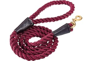 Embark Pets Country Dog Rope Lead – Braided Cotton Leads w/Strong Leather Finish for Small Medium and Large Breed Dogs – Heavy duty for Training, Walking, Hiking (4.5 FT, Bordeaux Red)