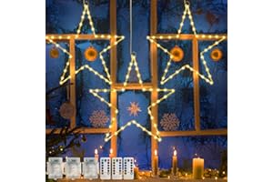 Jsdoin Christmas Window Lights 3 Packs Battery Operated Star Christmas Lights with 8 Modes & Remote 45 LED Window Warm Light for Party Indoor Outdoor Window Xmas Decoration