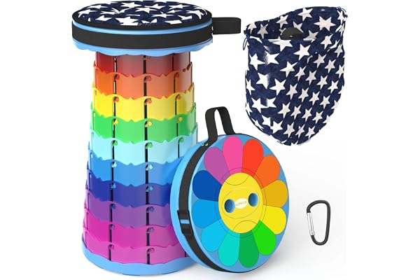 LOCYOP Tabouret Pliant Portable avec Coussin, Télescopique avec Motif, Retractable de Deuxième Génération pour Camping, Adultes, Maxi Charge 200kg