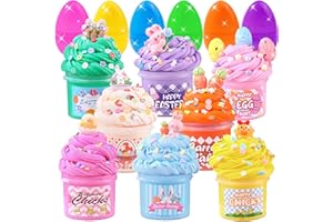 XOYTN 8 Packs Filled Easter Eggs, Fluffy Cloud DIY Butter Slime Kit Prefilled Colorful Plastic Easter Eggs Putty Slime Stress Relief Toy for Girls Kids Basket Fillers Party Favors