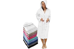 LEBENGOOD Peignoir de bain à capuche, pour femme et homme 100% coton éponge 400 g avec ceinture, poches, douche, peignoir doux, serviette