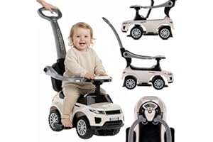SUN BABY Coche tobogán para niños 4en1, a Partir de 1 años, Coche empujador con claxon y música, Espacio para Guardar Cosas Debajo del Asiento (Blanco)