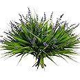 alyptus 12 Bundles Artificial Plants Outdoor Fake Monkey Grass with Flowers for Pot Garden Verandah Decor (Grass with Flowers)