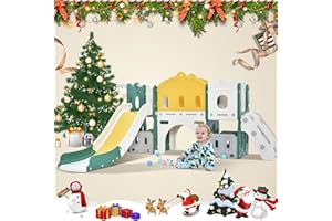 Merax Tobogán y Escalada para niños, 6 en 1, Columpio Infantil, Marco de Baloncesto, Escalada, Juego de Taladro, Espacio de Almacenamiento, tobogán Infantil para Interior y Exterior