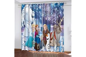 Bfrdollf Anime Frozen Verdunkelungsvorhang-Set, Anna Und ELSA Olaf Vorhänge, Mit Ösen Für Kinderzimme Wohnzimmer Schlafzimmer Dekoration (11,150x166cm(BxH))