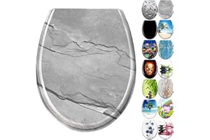 JNGLGO Toilettendeckel WC Sitz mit Absenkautomatik Antibakterielle Toilettensitz mit Klodeckel Oval Klobrille Duroplast für einfach Reinigung, Marmor
