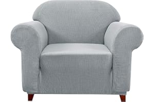 ‎SUBRTEX subrtex kariert Sofabezug Sofahusse Sesselbezug Stretchhusse Sofaüberwurf Couchhusse Spannbezug(1 Sitzer,Hellgrau)
