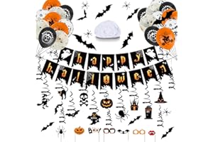 BUICXJKZ Halloween Party Deko Set - Happy Halloween Girlande, Hängewirbel, Luftballon, Foto Requisiten, Spinnennetz,Schläger - Garten Dekoration