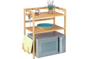 Relaxdays Mikrovågshylla, HxBxD: 67 x 61 x 35 cm, bambu, 2 nivåer, natur